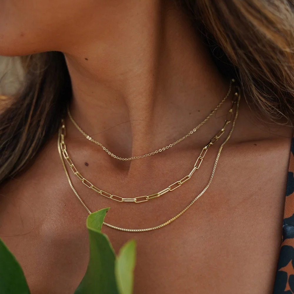 Fashion Geometric Stainless Steel Layered Necklaces Gold Plated Stainless Steel Necklaces