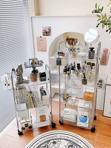 Transparent acrylic small cart cosmetic bedside bedroom living room snack storage rack bathroom mobile storage rack