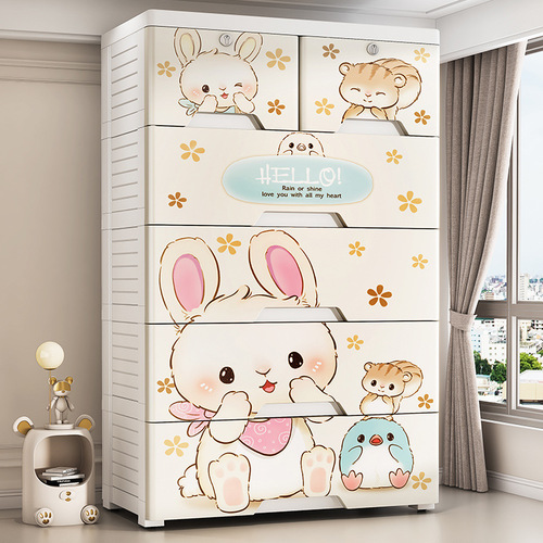 Drawer-style storage cabinet for small users, cartoon storage cabinet for rent, apartment, multi-layer plastic baby clothing organizer