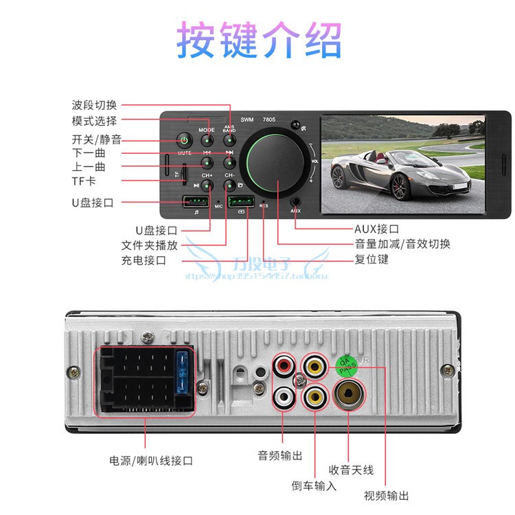 Car Bluetooth Card-Inserting Player, Pusan Car Modified Rearview Camera All-In-One Device