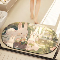 Cartoon oval bathroom water-absorbing quick-drying diatom mud floor mat door mat home bathroom carpet door mat soft cushion
