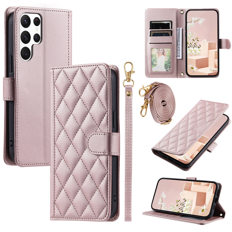 Suitable for Samsung S25Ultra Mobile Phone Leather Case, Small Fragrant Wallet, Card Flip Cover, Diagonal Span S24Fe Protective Case
