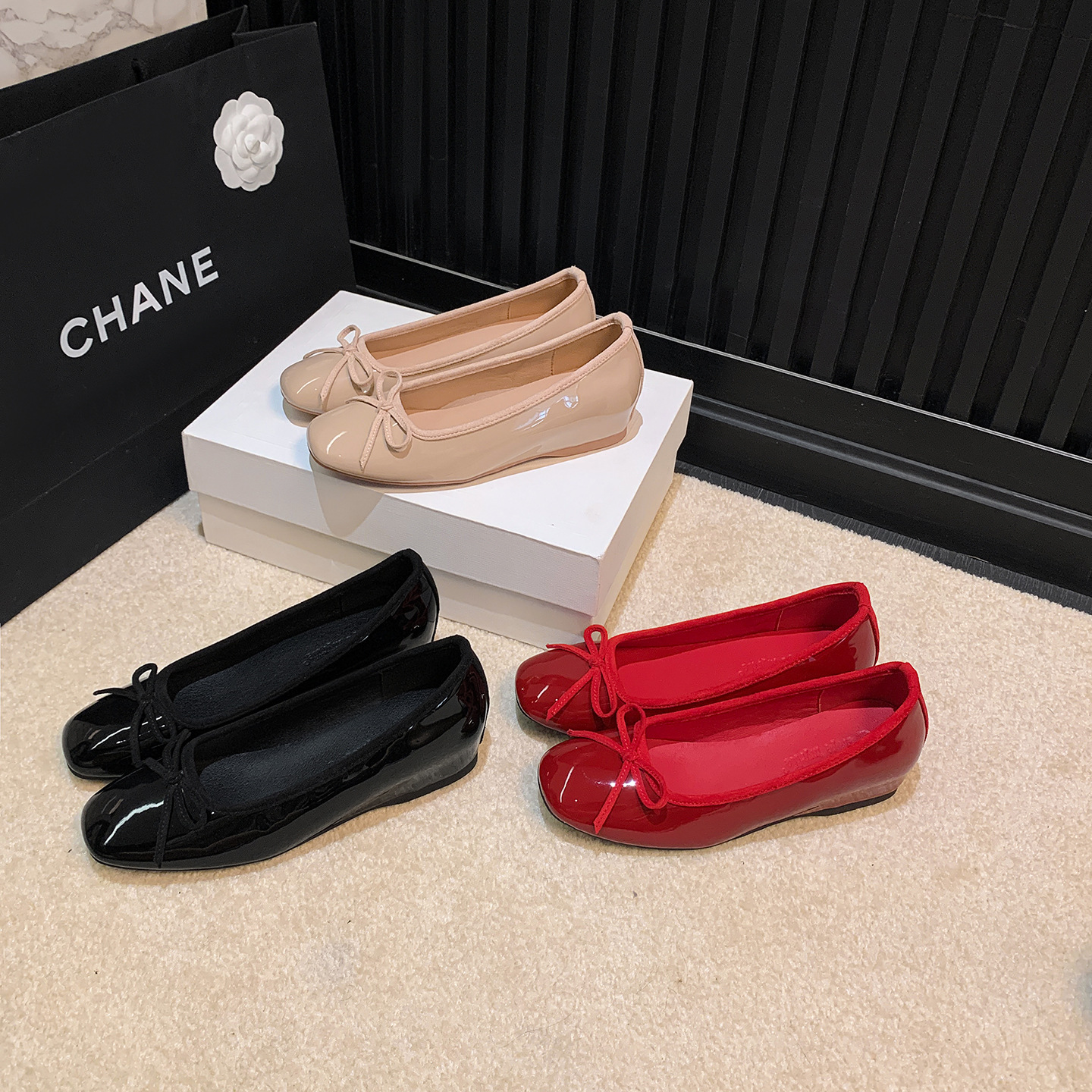 ~ Burgundy Height-Increasing Square-Toe Bow-Knot Commuting Flats Women's Ballet Shoes Ol Flat Shoes