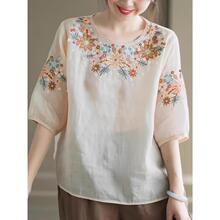 G 40121 Embroidered Linen T-shirt �̽��������� �W���羳