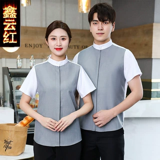 餐饮制服夏款酒店咖啡厅餐吧服务员工作服短袖饭店员工服装