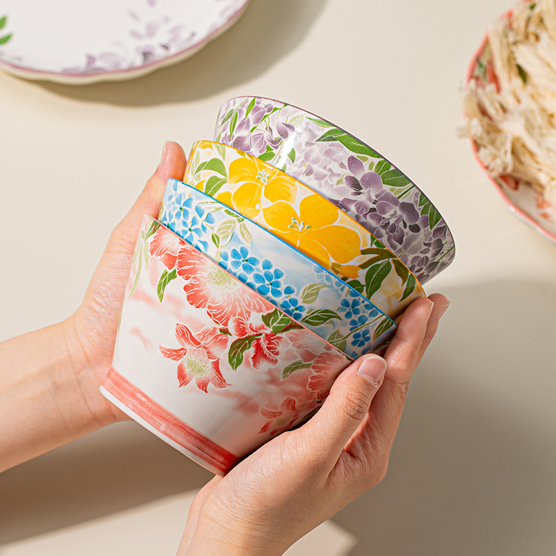 Nuevo estilo japonés hogar de alto valor de cuenco de cerámica esmaltado de color creativo de lujo ligero cuenco de arroz de cerámica cubiertos de platos set