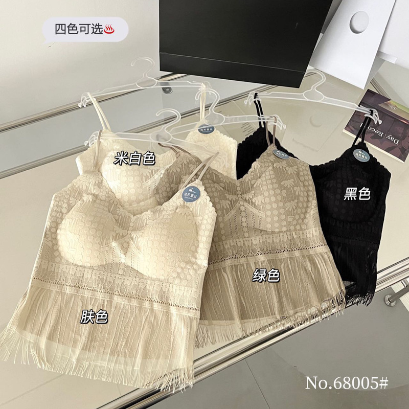 French Tassel Lace Fixed Cup Sexy Beautiful Back Women's Vest Independent Dust Bag Comfortable Sling and Waist Top French Tassel Lace Fixed Cup Sexy Beautiful Back Women's Vest Independent Dust Bag Comfortable Sling and Waist Top