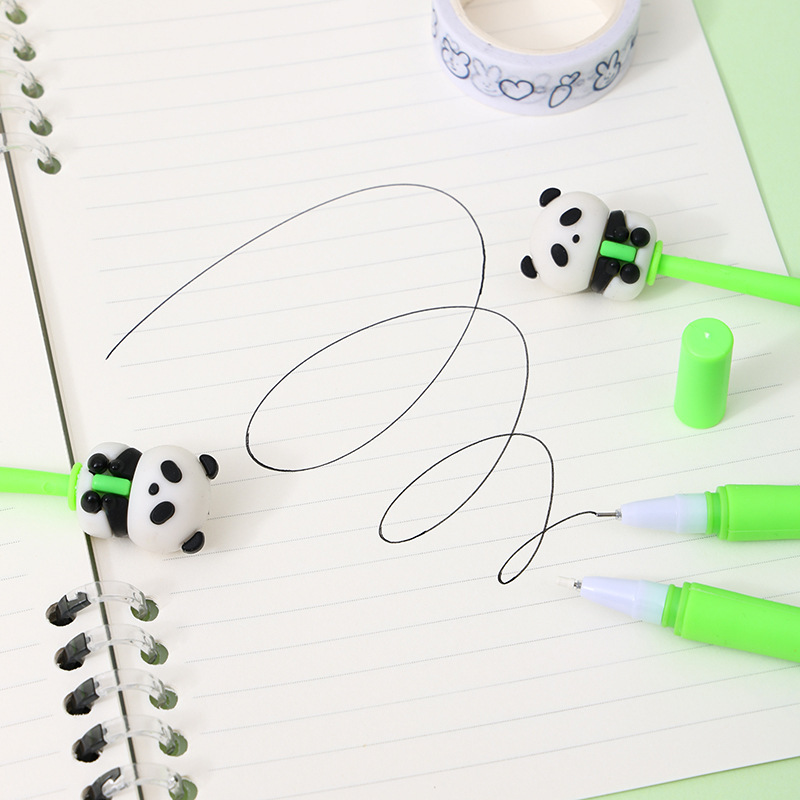 Pegamento suave Panda sacudida pluma de gel forma de dibujos animados pluma de columpio pluma de regalo negro pluma de firma estudiante papelería