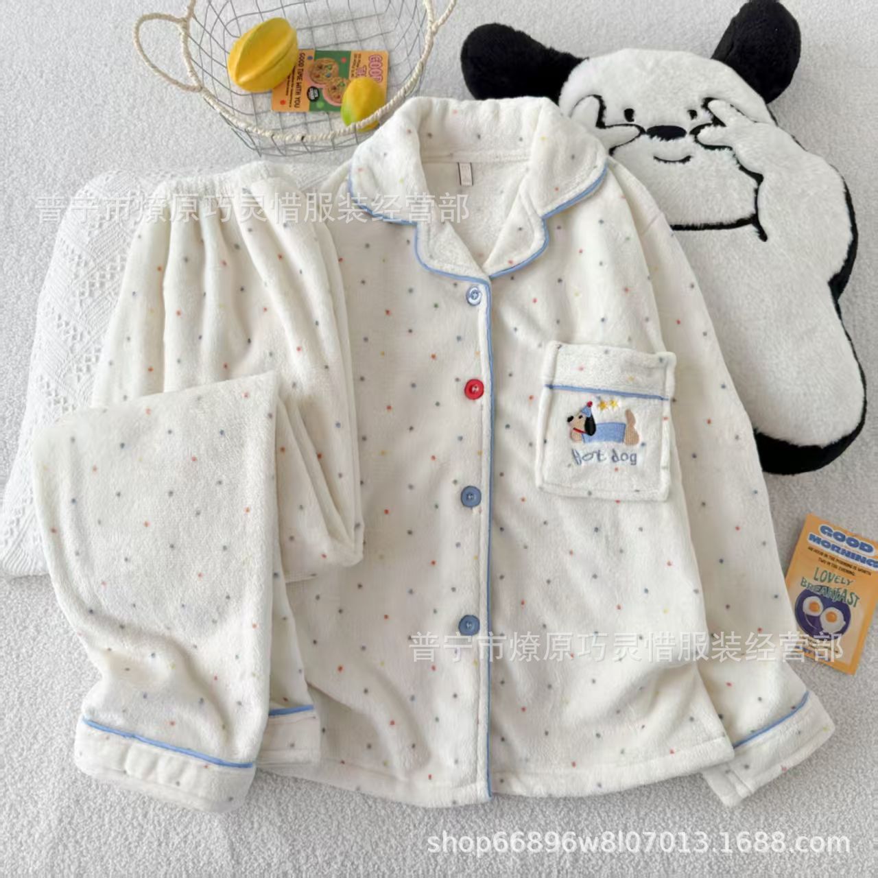 Franela otoño y invierno nueva linda niña caliente y gruesa dulce kitty gato suelto conjunto de pijamas se puede usar fuera