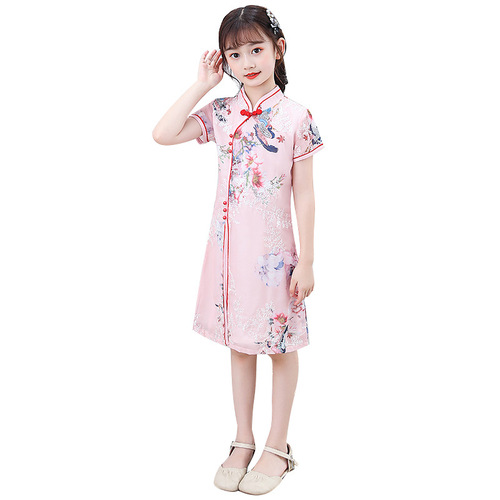 Children Tang suit Chineses dresses Qipao Dresses for girlscheongsam thin section short-sleeved summer girls slim skirt Chinese little girl brim princess dress