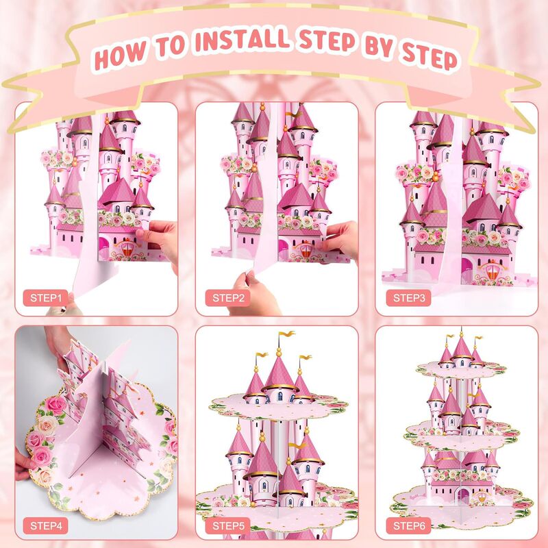 プリンセス城ケーキスタンド子供诞生日パーティー用品プリンセス城诞生日パーティーデコレーションデザート|undefined