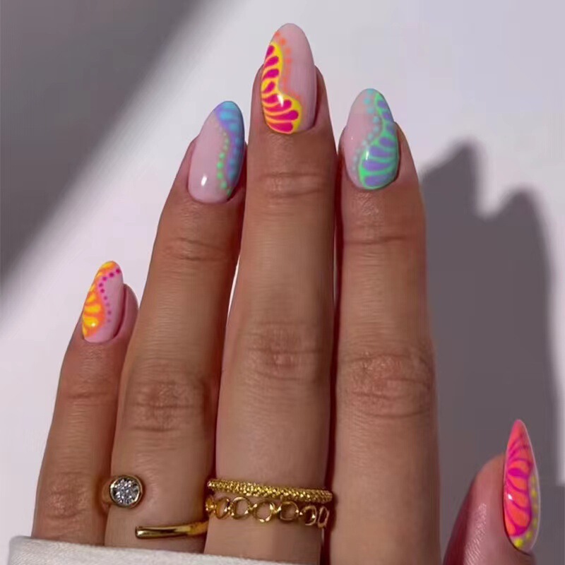 Wearing a piece of nail false nail wave pattern multi-color false nail art nail 30 patch foreign trade beauty fake ripple rainbow