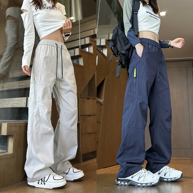 Functional Hiking Pants Unisex Spring/Summer Outdoor Straight-Leg Mountaineering Pants Loose Fit Large Size Zippered Casual Cargo Pants