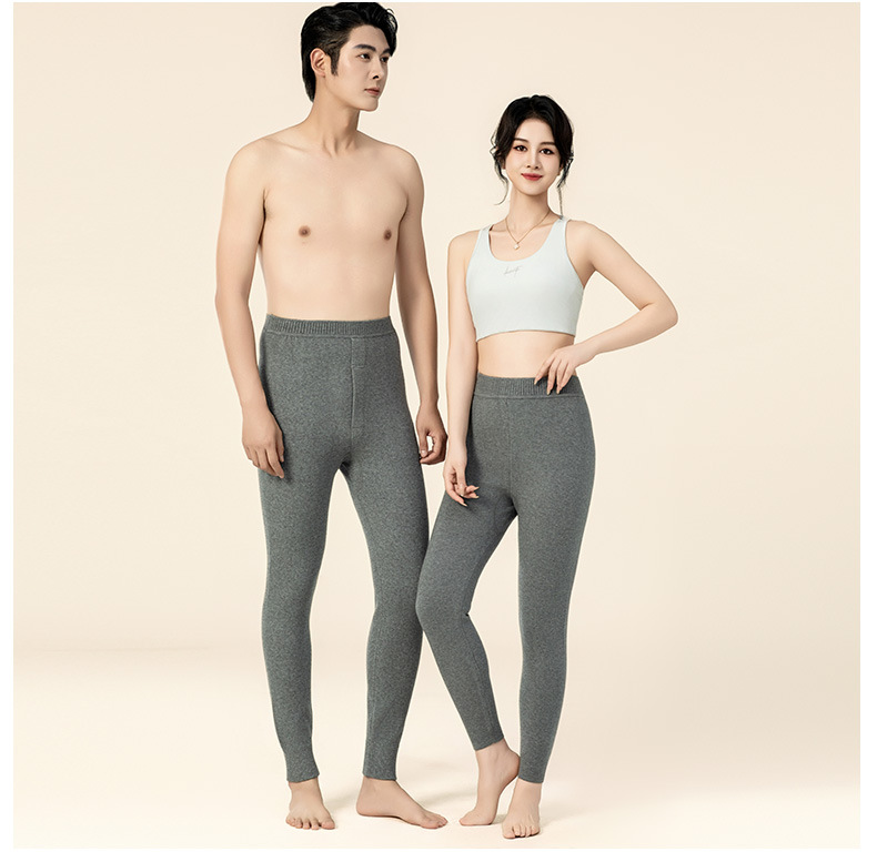 Quần legging cashmere nam nữ cao cấp lưng cao giữ ấm dệt kim — Màu xám đậm của nam giới chi tiết 19