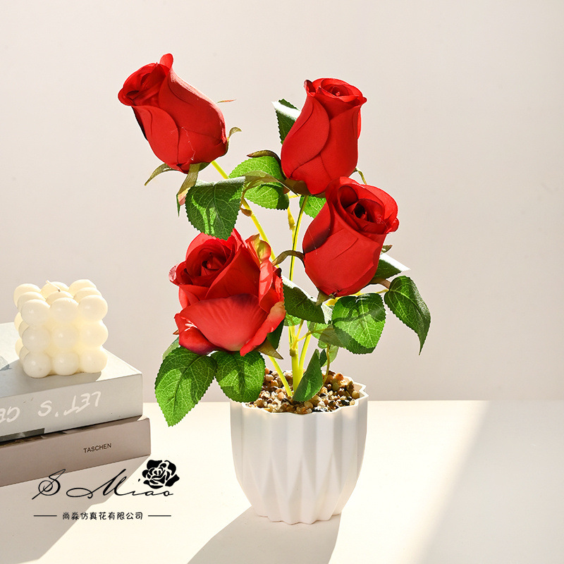 Flores falsas estilo pastoral rosa bonsai simulación flor de moda decoración creativa plantación verde artificial simulación maceta image 1
