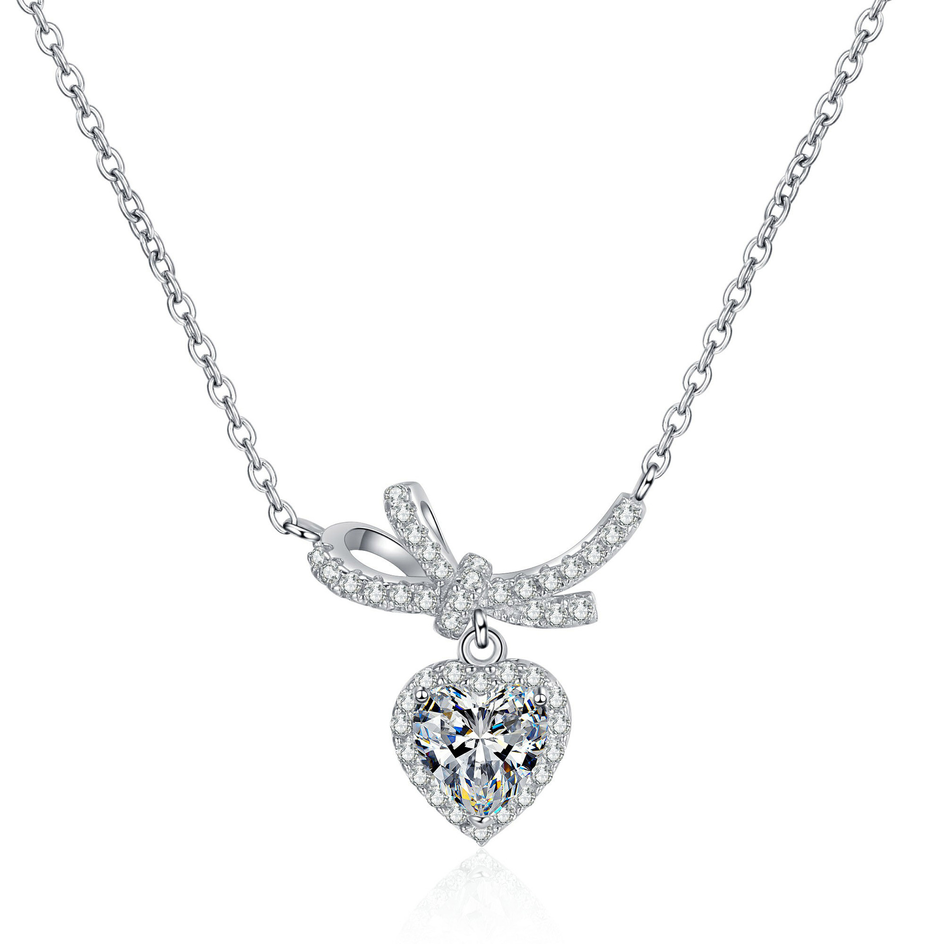 Collana con pendente a cuore e fiocco in argento 925 moissanite_voghion.com