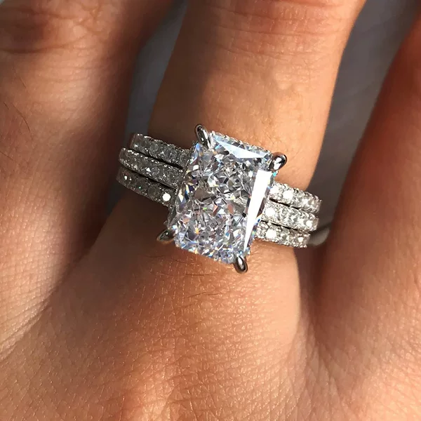 Cao Shi Manufacturer Wholesale Aliexpress Ring Three-Piece Set Wedding Engagement Occasions Wear Jewelry Elegant High-End Style