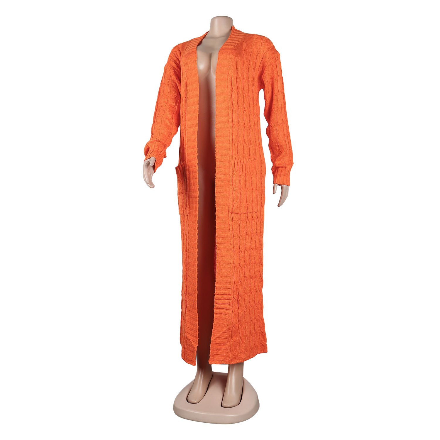 Damen Strickjacke Lang Aus Grobstrick In Unifarben Wintermantel_voghion.com