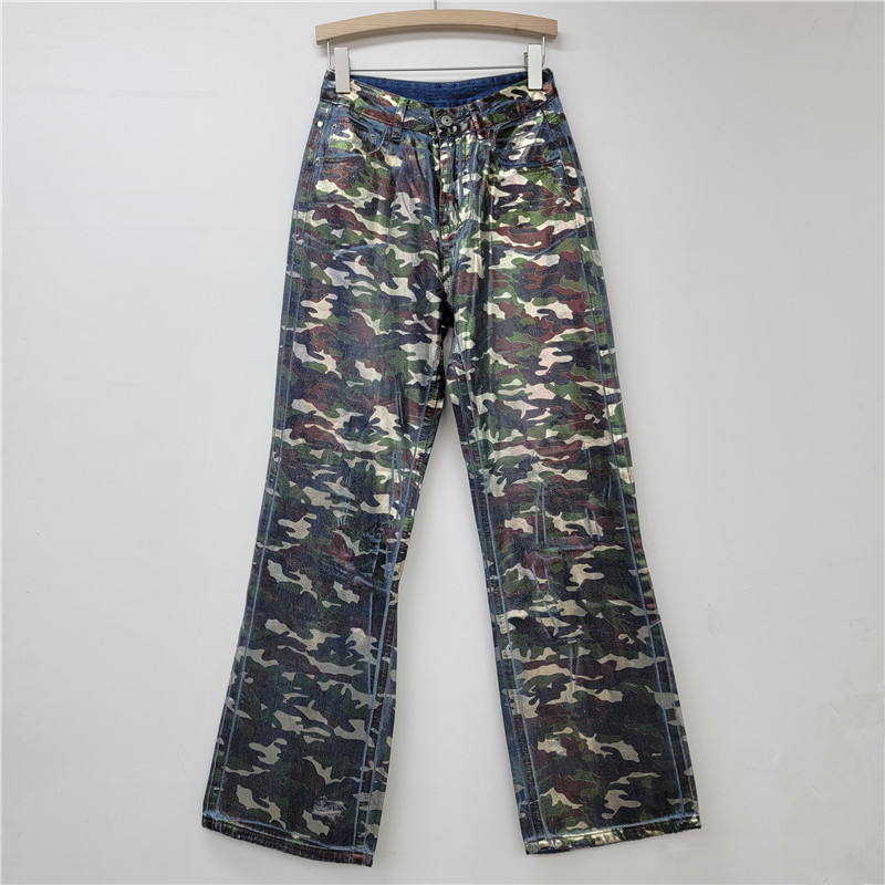 아메리칸 스타일 스트리트 빈티지 세탁 프린트 위장 캐주얼 청바지 트렌디 브랜드 스트레이트 슬림 룩 데님 바지
