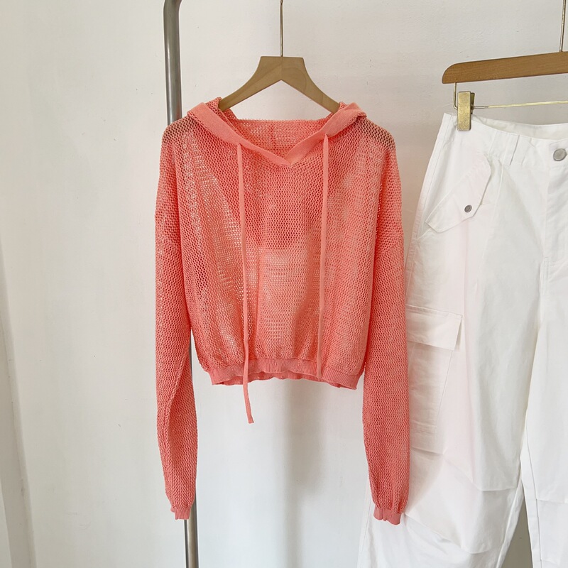 Mesh Breathable Cover-Up! My66103 Korean Style Hooded Fashionable Casual Lazy Slimming Knitwear Shenzhen Wholesale
