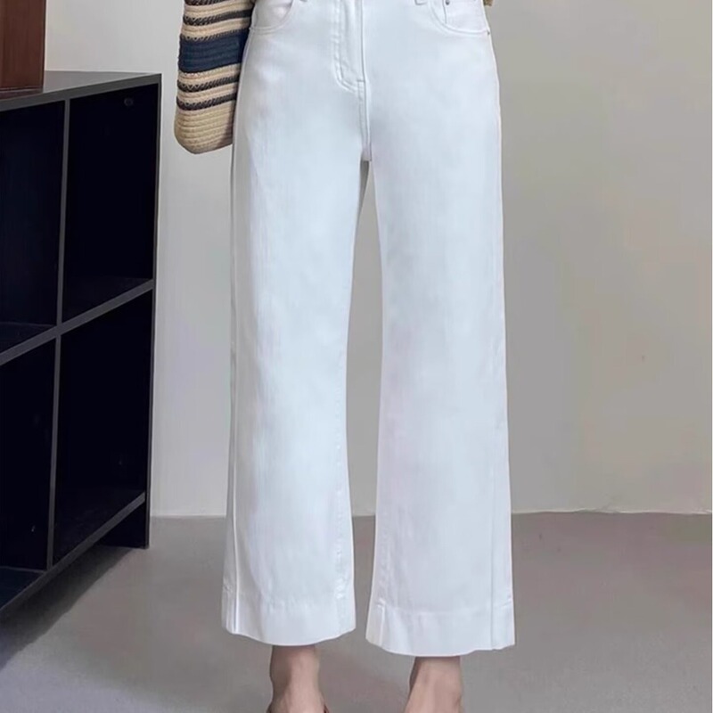 2025夏季韩版梨型身材九分弹力牛仔裤女大码胖mm遮跨显瘦直筒裤子|undefined