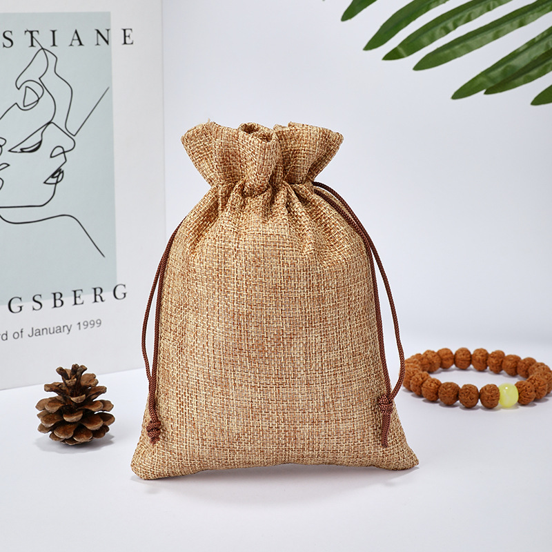 Fábrica en stock bolsa de lino Wenwan bolsa de embalaje de la joyería bolsa de té zongzi Almacenamiento de lino bolsa de cordón al por mayor