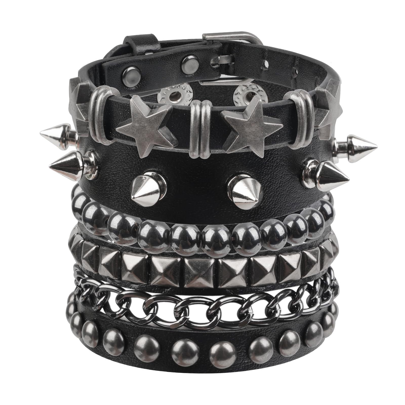 Cross-Border Multi-Layered Leather Bracelet with Personalized Punk Style Rivets and Five-Pointed Star, Men's Set of Accessories with a High-End Feel
