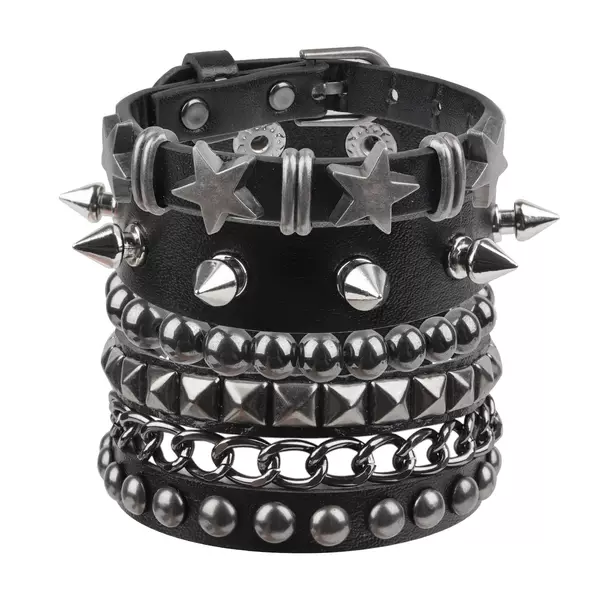 Cross-Border Multi-Layered Leather Bracelet with Personalized Punk Style Rivets and Five-Pointed Star, Men's Set of Accessories with a High-End Feel