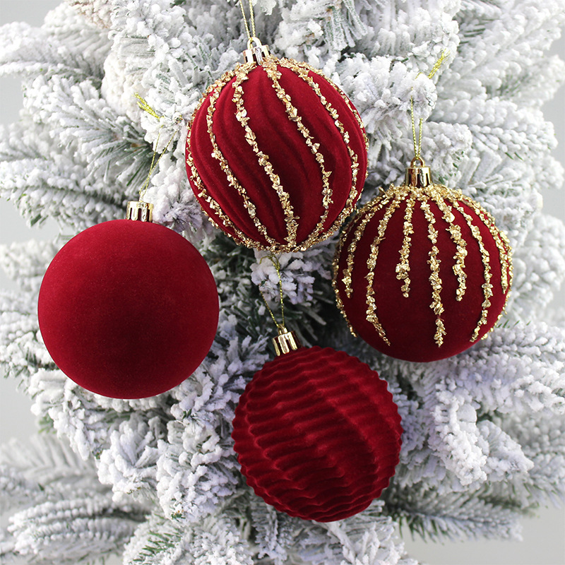 Bolas de Navidad flocado bolas de Navidad bolas de decoración de Navidad 8cm bolas de Navidad decoración de árbol de Navidad colgante decoración de Navidad