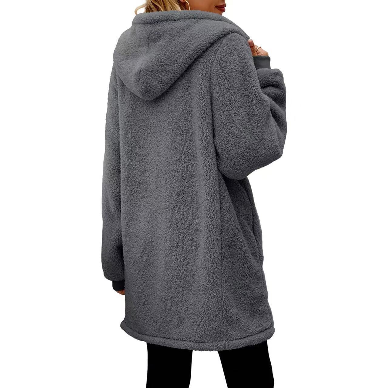 525g Weight Coat Outerwear Type Long Sleeve Sleeve Length Zipper Placket Type Polyester Fabric Type Long Top Length Coat Tops Type Casual, Daily Occasion Hooded Neckline Loose Fit Type Solid Color Pattern Winter, Autumn Season Women's Gender Pocket Design Simple Style Style Women's Simple Style Solid Color Pocket Zipper Coat Coat 8
