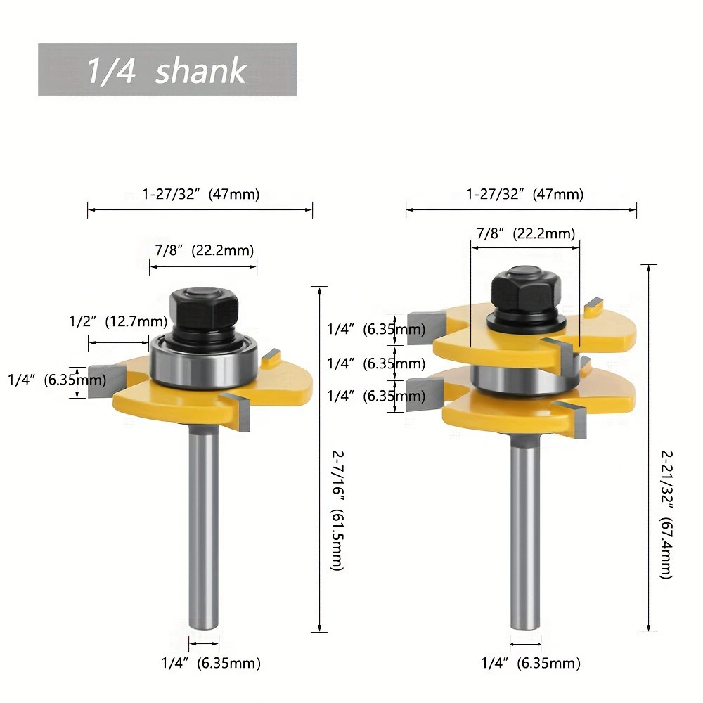 6.35mm ручка 1/4 ручка с тремя зубцами T-образный козырный нож напольных ножей деревообрабатывающий фрез вольфрамовая сталь фрезы