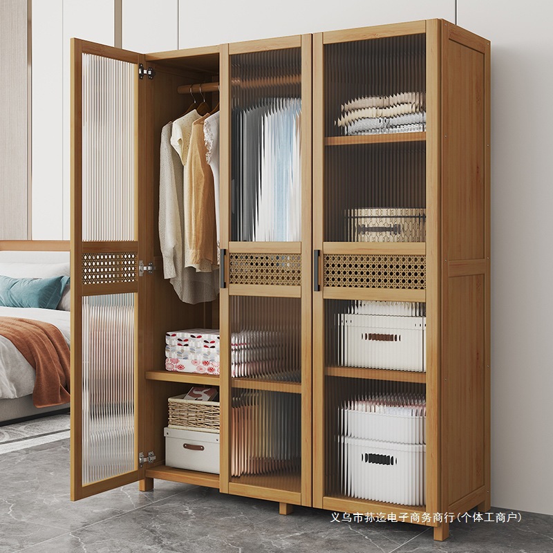 Dust-Proof Bamboo Wardrobe Storage Space-Saving Rental Room Simple Assembly Dormitory Economical Large-Capacity Factory Direct Sales Cabinet