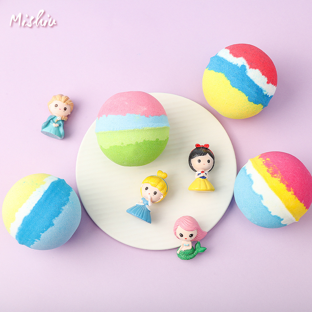 Manufactor wholesale essential oil Bath ball children Cartoon Toys princess Balls Explosion salt colour Bubble Bath ball