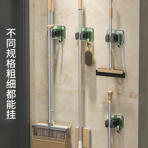 Manufacturer wholesale stainless steel mop clip no punching mop metal hook bathroom broom mop storage hanger