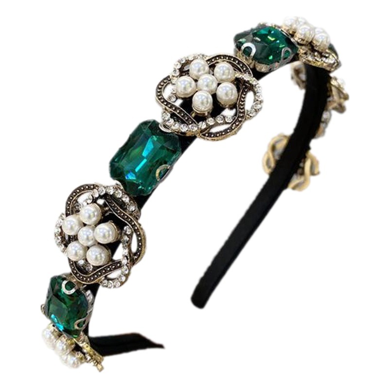 Europa y América barroco rhinestone diadema vintage industria pesada aleación perla diadema antideslizante cabeza banda pelo grutas pelo presionando