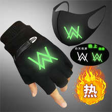 夜光艾伦沃克Alan Walker同款 露指半指手套秋冬加绒加厚手套保暖