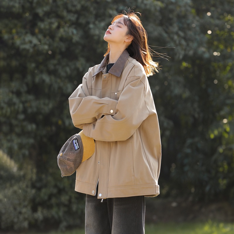 Women's jacket, versatile for spring and autumn, loose fit, comfortable, sporty, casual, trendy, American style with lapel.
