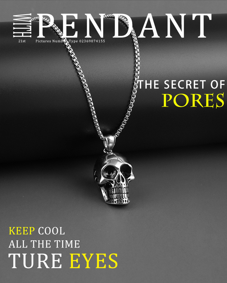 Skull Pendant Necklace Titanium Stainless Steel For Men_voghion.com