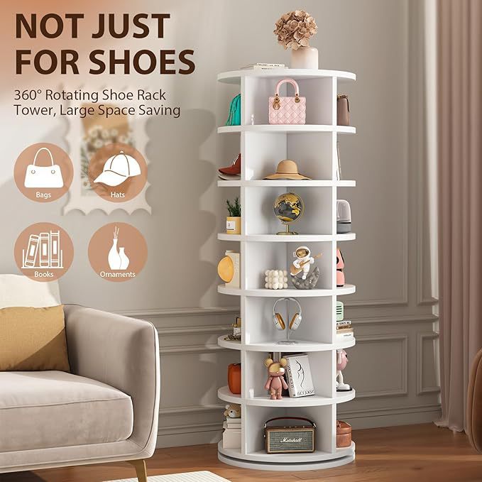 Estante de zapatos giratorio 360 grados 7 capas torre de almacenamiento armario dormitorio sala de estar pasillo bolso zapatos estante de almacenamiento a prueba de polvo