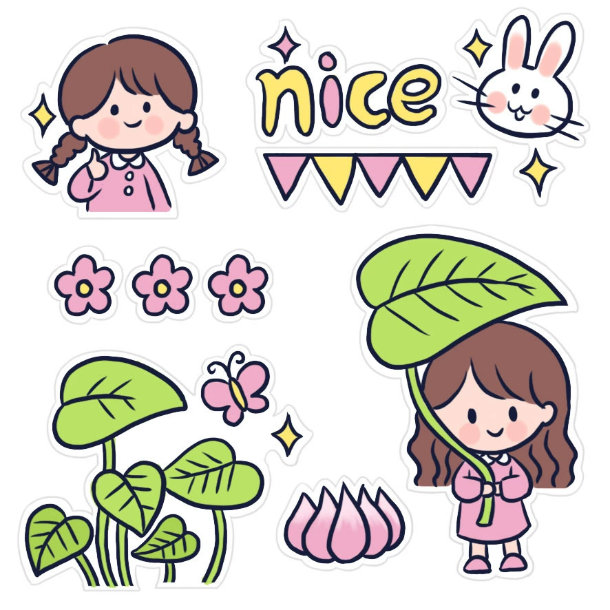 Cartoon sticker, laptop, book, DIY, for students