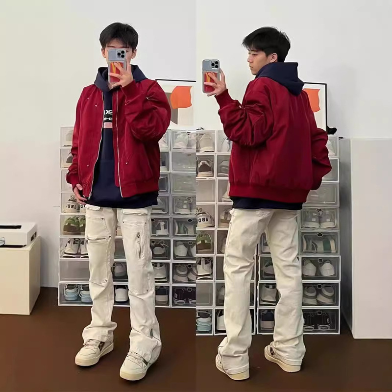 American Retro High Street Bomber Jacket Spring and Autumn Fashion Brand Handsome Loose Niche Design Sense Work Jacket for Men