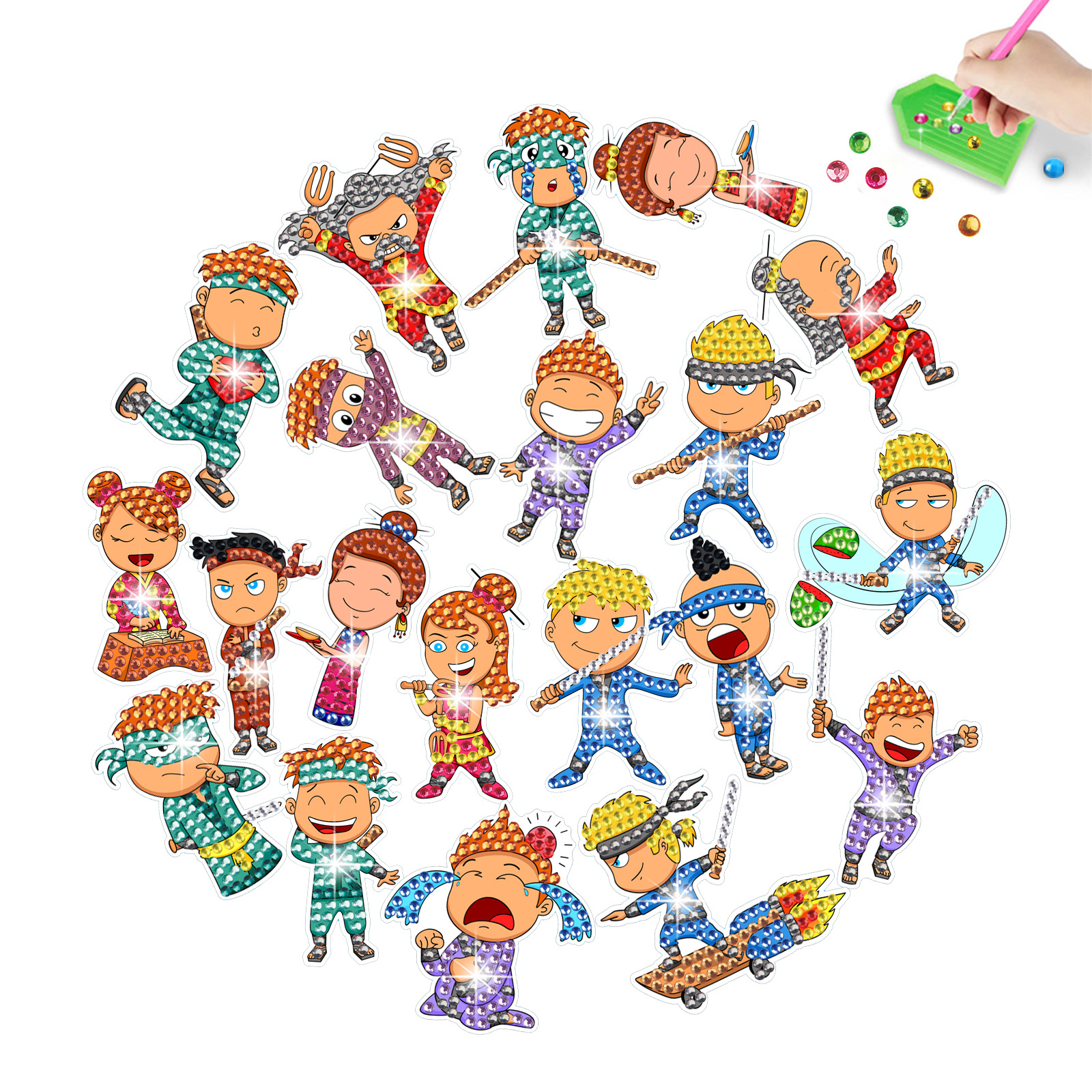 Venta caliente personaje ninja pintura de diamantes pegatinas al azar pintura de mampostería de bricolaje pegatinas de dibujos animados para niños hechas a mano cristal diamante brillante
