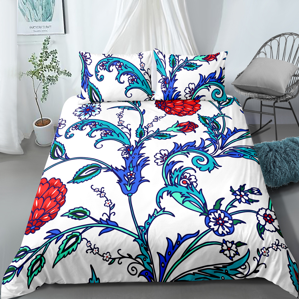 Parure de lit trois pièces de style ethnique imprimé numérique, housse de couette et taie d'oreiller, personnalisable, nouvelle collection_voghion.com