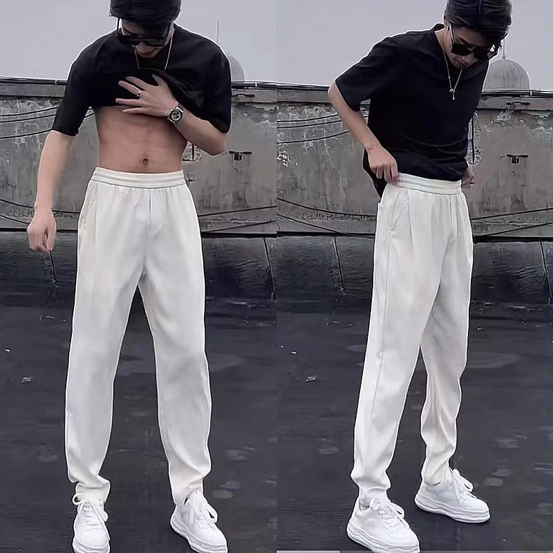 Spring and Summer Thin Trousers Men's Casual Trousers Loose Trendy All-match Pure White Anti-wrinkle Small Straight Pants