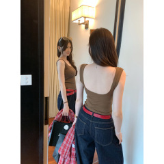 欧货带胸垫吊带背心女2025夏季辣妹外穿高级感露背无袖上衣女
