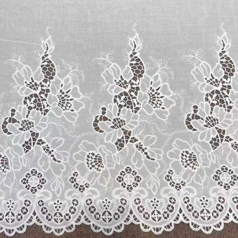 High-End Cutwork Lace Embroidered Fabric with Full-Width Lace Trim Designer Clothing Fabric Lace Fabric Factory