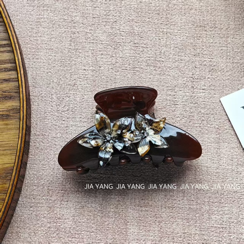 法式新款轻奢醋酸花朵抓夹高级感梅花发夹盘发鲨鱼夹发抓设计夹子|undefined