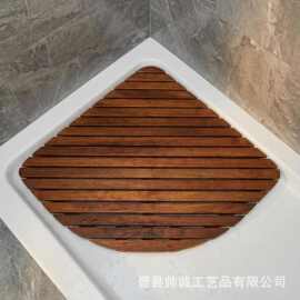 扇形实木浴室防滑垫 斜条排水淋浴房脚踏板 防腐防霉洗澡地垫