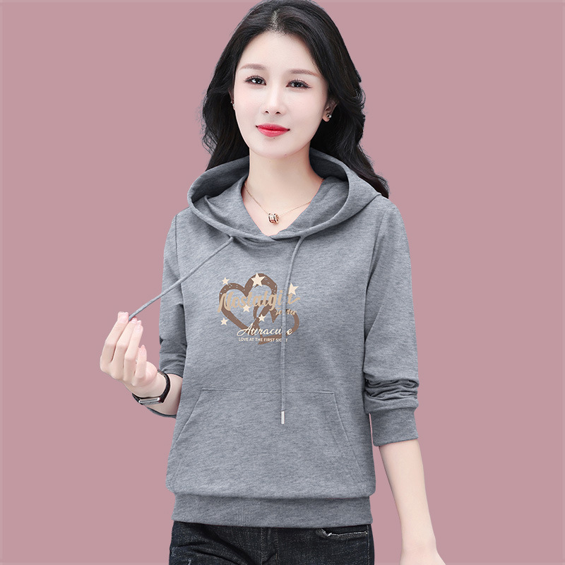 Hooded Sweatshirt for Women Spring & Fall 2025 New Middle-Aged Mother's Wear Fleece-Lined Loose Casual Fashion Long-Sleeved Women's Top