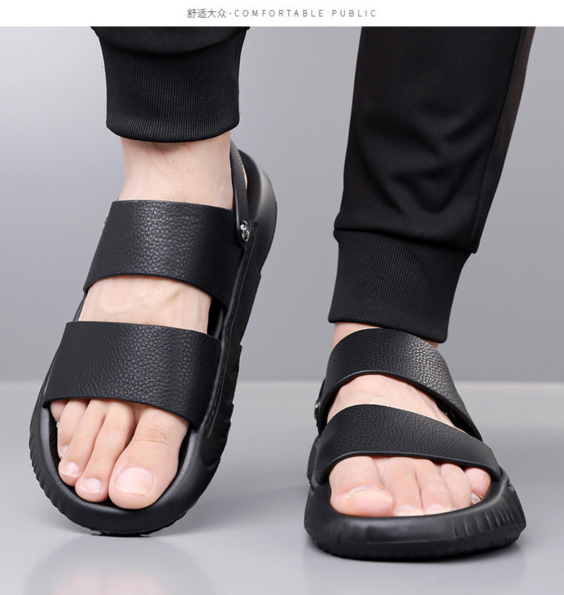 Dép lê nam da bò lớp trên cùng, đế dày, mặt mềm, kiểu sandal đi biển — GA06 màu đen, Màu nâu GA06 chi tiết 16
